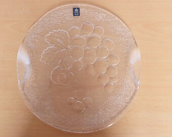 Vintage Royal Krona Crystal Tray, Grape Design, Made in Sweden, lot nr 818