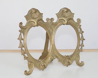 lot nr 982 Vintage French Brass Double Detailed Frame for Photo  with Stand made in France