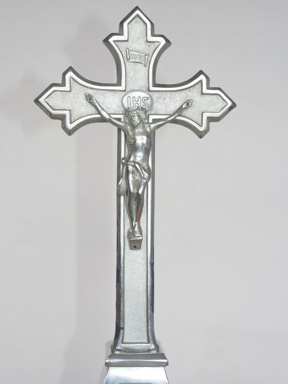 Antique Art Deco Chrome Crucifix - JMPC Belgium, Lot Nr 995 - Etsy
