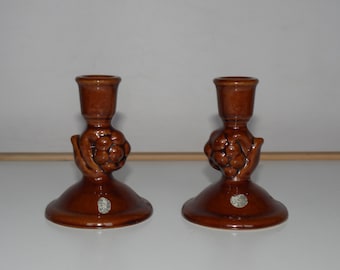 lot nr 213 Vintage ceramic brown made in Sweden branded and tagged Gabriel candle holders pair 2 pcs set