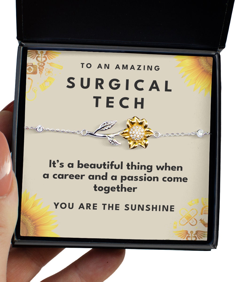 Surgical Tech Bracelet, Appreciation Gift, Surg Technologist, Technician, Sunflower Jewelry