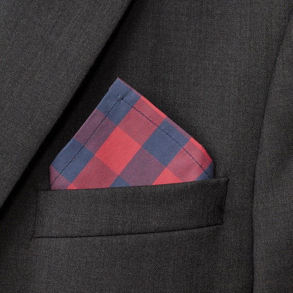 NEW Pocket Square Checks Polka Dots Nautical Red Blue Reversible Gift Cotton