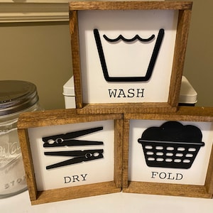 Laundry Trio 3D Wood Signs, Wash, Dry, Fold