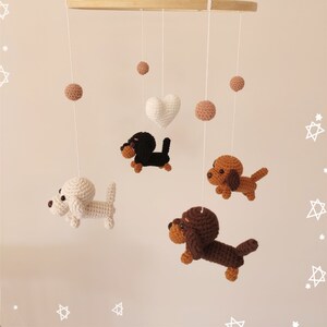 Crochet Dachshund Baby Mobile Puppy Dog Baby Mobile Nursery Decor Baby Shower Crib Cot Mobile Dog Amigurumi