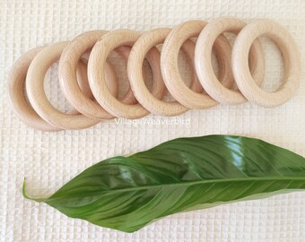 Bulk Wholesale Beech Wood baby Teething Ring 70mm Natural wood baby Teether DIY baby rattle