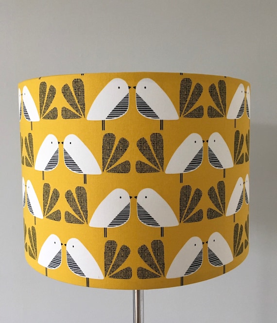 Mid century Retro Nesting Birds in mustard Lampshade// Pendant