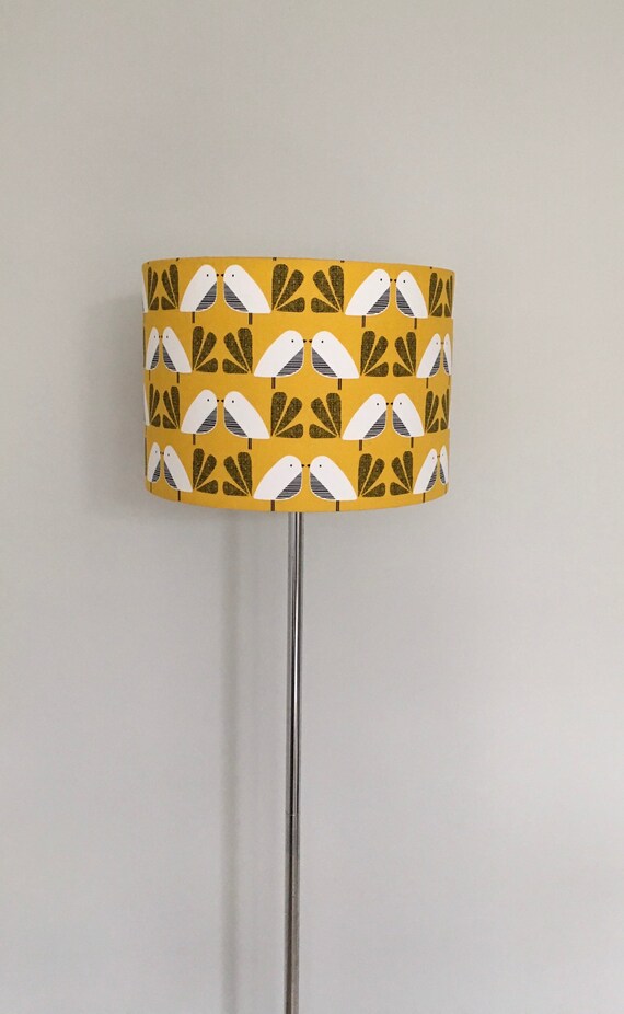 Mid century Retro Nesting Birds in mustard Lampshade// Pendant