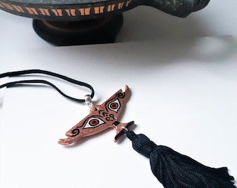 Cup necklace, vase pendant, Greek kylix, ancient Greek pottery replica, eyed cup, painted Greek symbol pendant, archaeology necklace