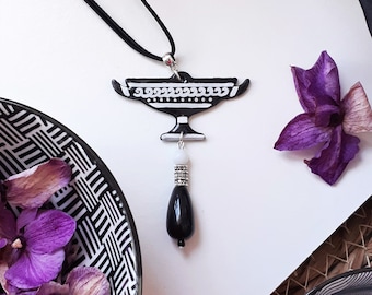 Cup necklace, vase pendant, kylix necklace, ancient Greek pottery replica, painted Greek decoration pendant, Greco-Roman archaeology jewelry