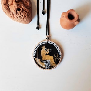 Collier Athéna, pendentif déesse grecque, Athéna auletrìs, déesse Minerve, collier mythologie et archéologie, réplique de vase grec, bijou de la Grèce antique