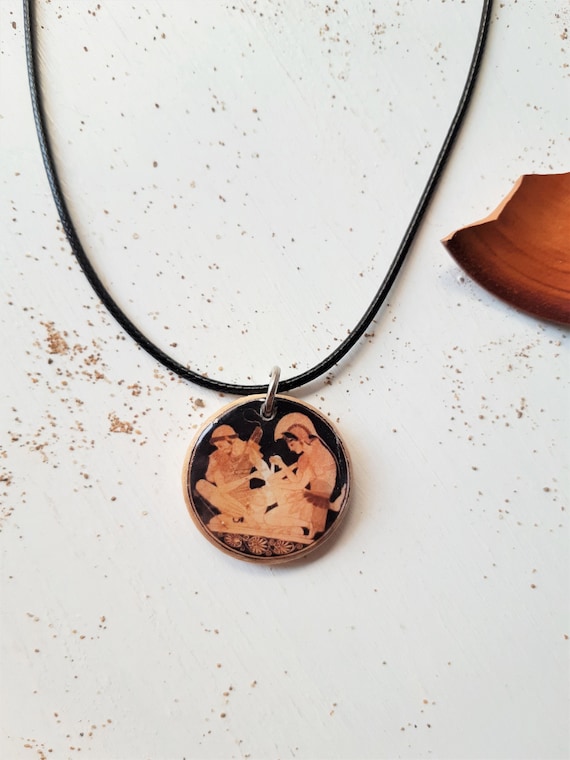 Collana Achille e Patroclo, ciondolo mitologia e archeologia greca, replica antica coppa del Pittore Sosias, collana Canzone di Achille