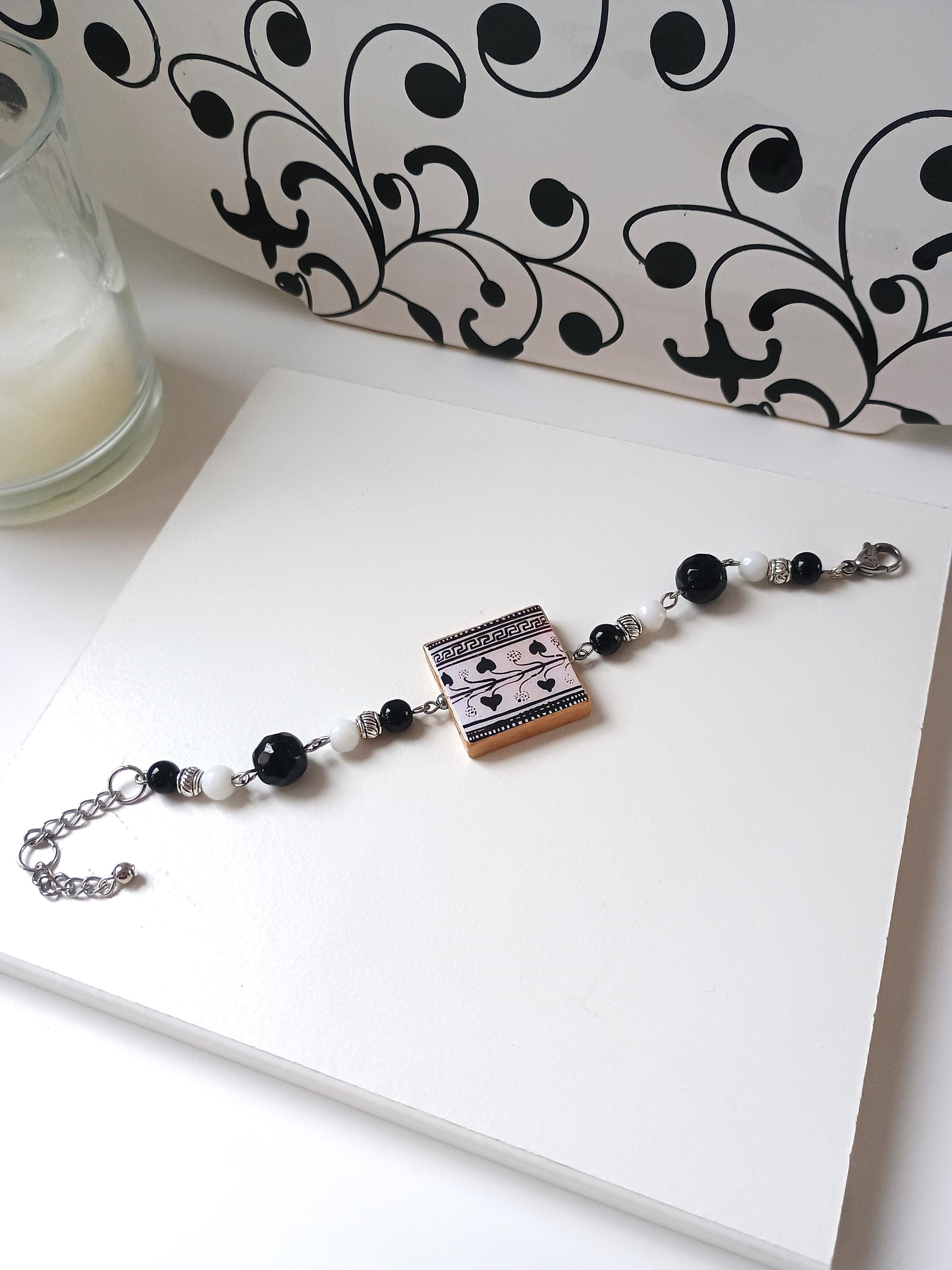 Bracciale con chiave greca opale blu, argento sterling 925, bracciale a