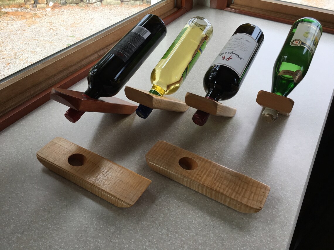 Wine Bottle Holder Floating Wooden Wine Holder Self Etsy