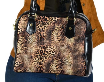 Leopard print Shoulder Handbags, Animal Lover Gifts for Her Vegan Leather Custom Tote Bag Crossbody Bag