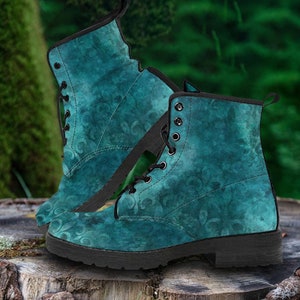 Combat Boots Women&#39;s Teal Grunge Baroque Leather Boots, Mother&#39;s Day Gifts idea Classic Cute shoes