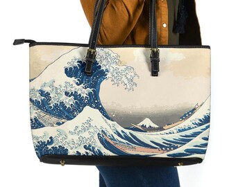 Wave off Kanagawa Tote Bag, Vegan Leather Travel Crossbody - Etsy