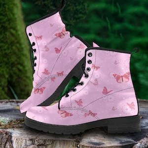Combat Boots Women&#39;s Butterfly Leather Lace Up boots, Birthday Gifts for idea  Cute Shoes