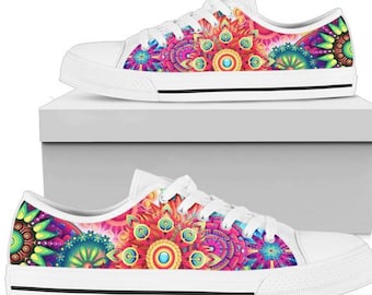 Women's Low Tops Colorful (White Sole)  "Converse Style" Abstract Sneakers.