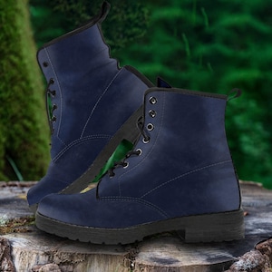 Deep Blue Vegan Leather Boots,   Birthday Gifts for Women Custom Casual Shoes
