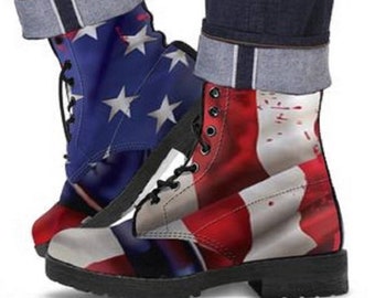 American Flag Vegan Leather Boots: Patriotic Ankle Shoes