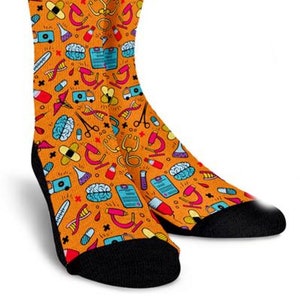 Doctor / Nurse  Orange Socks Womens Funny Personalized  Novelty Gifts Cool  Custom Printed  Boot  Clothing Mens