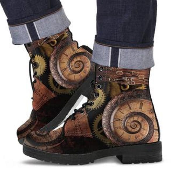 Bottes de combat Steampunk hommes bottes horloge Combat cadeaux personnalisés papa vêtements personnalisés marche chaussures de randonnée