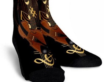Violin Power Socks Womens Casual Personalized Gifts Men Her Musician Mens Unique Crew Custom Cool Crazy Novelty Clothing Hosiery