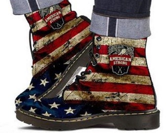 Distressed American Flag Vegan Leather Combat Boots