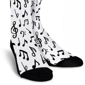 Music Notes Socks  Personalized  Funny Crew  Custom Printed Gifts  Him Kids Clothing Cool Mens  Womens Crazy Novelty