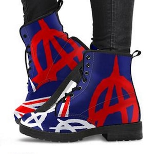 Combat Boots Union Jack Boots British Flag Symbol Fashion Vegan Leather Custom Made to Order Customized Unique Hippie Gift  Laces Her Shoes