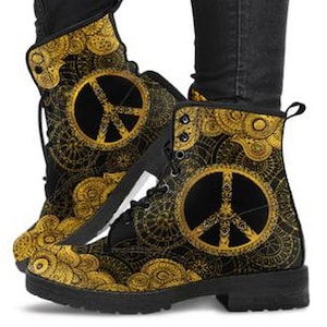 Kampfstiefel Boho Stiefel, Damen Lederstiefel, Ankle Boots, Vegan Leder Stiefel, Damen Schnürstiefel, Winterstiefel Damen, Individuell bedruckt