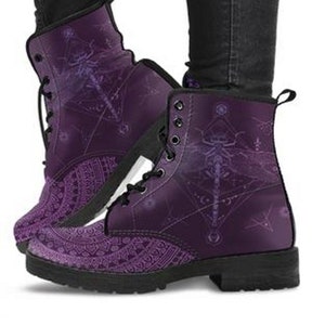 Women s Purple Boots Vegan Leather Walking Hiking Mandala Winter
