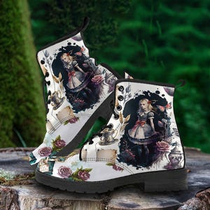 Dark Alice in wonderland Leather Boots, Unisex Adult Shoes Gifts for Her Casual Cool Shoes