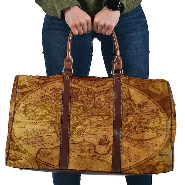 Old World Map Travel Bag, Weekend Bag, Gym Carry-All, Gift for Her, Weekender, Bridal Party Tote