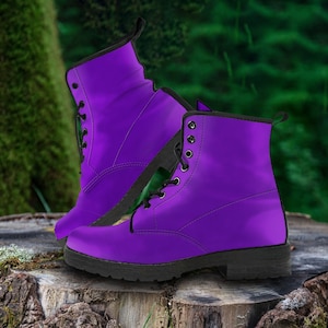 Combat Boots Women&#39;s Deep Violet Leather Boots, Mother&#39;s Day Gifts for Birthday, Purple Cute Shoes