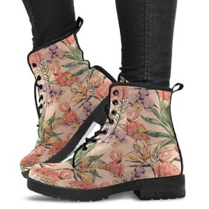 Combat Boots Bird & Flower Leather Ankle Boots For Women