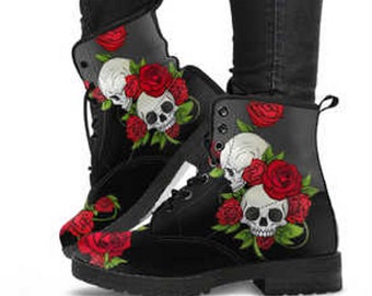 dr martens rose skull boot