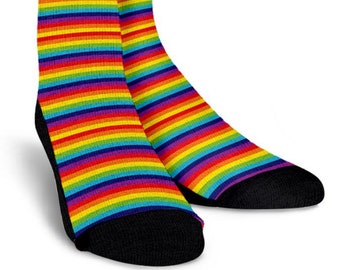 Rainbow Stripes Crew Socks, Custom Gift Socks, Angkle Socks, Boots Socks, Mens Socks, Womens Socks, Kids Socks, Cool Socks, Fashion Socks.