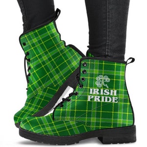 Combat Boots Green Irish Pride Women&#39;s Boots, Womens Fashion, Vegan Leather,  Custom Boots, Casual Boots, Bohemian Boots, Cowgirl Boots
