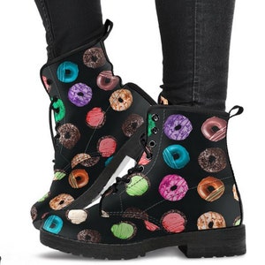 Combat Boots  Yummy Donuts Mandala Women's Boots, Womens Fashion, Vegan Leather, Custom Boots. Casual Bohemian  Cowgirl Boots