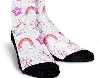 Rainbow Unicorn Crew Socks, Custom Socks, Angkle Socks, Mens Socks, Women Socks, Kids Socks, Cool Socks, Fashion Socks. School Socks