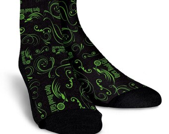 Green Scatter Design Crew Socks, Custom Socks, Angkle Socks, Mens Socks, Womens Socks, Kids Socks, Cool Socks, Fashion Socks. School Socks