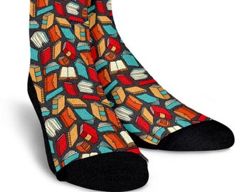 Book Lovers Design Crew Socks, Custom Socks, Angkle Socks, Mens Socks, Womens Socks, Kids Socks, Cool Socks, Fashion Socks. School Socks