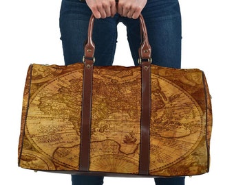 Old World Map Travel Bag, Weekend Bag, Gym Carry-All, Gift for Her, Weekender, Bridal Party Tote