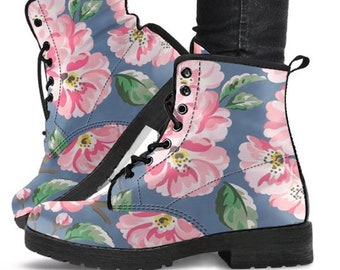 Combat Boots Floral Flower Madala Womens Boots, Womens Fashion, Vegan Leather, Combat Boots, Custom Boots. Casual Boots, Bohemian Boots