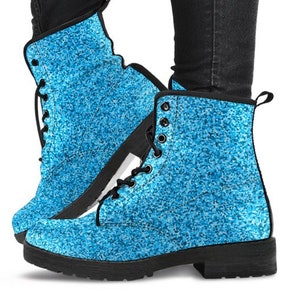 Combat Boots Blue Metallic Effect Women&#39;s Boots, Womens Fashion, Vegan Leather,Custom Boots, Casual Boots, Bohemian Boots, Cowgirl Boots.