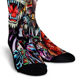Tattoo Art Design Crew Socks, Custom Socks, Angkle Socks, Mens Socks, Womens Socks, Kids Socks, Cool Socks, Fashion Socks. School Socks
