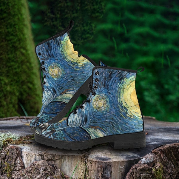 Vincent Van Gogh's Starry Night Boots, Women's Boots, Vegan Leather Classic Boots,  Gift For Artist, Art Lover, Casual Boots