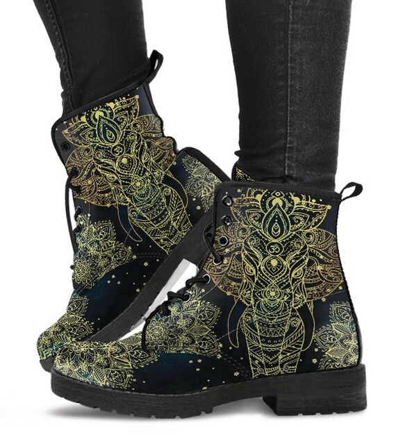 Elephant Mandala Botas Diseño Mujer Moda Invierno Cuero Lluvia | Etsy México