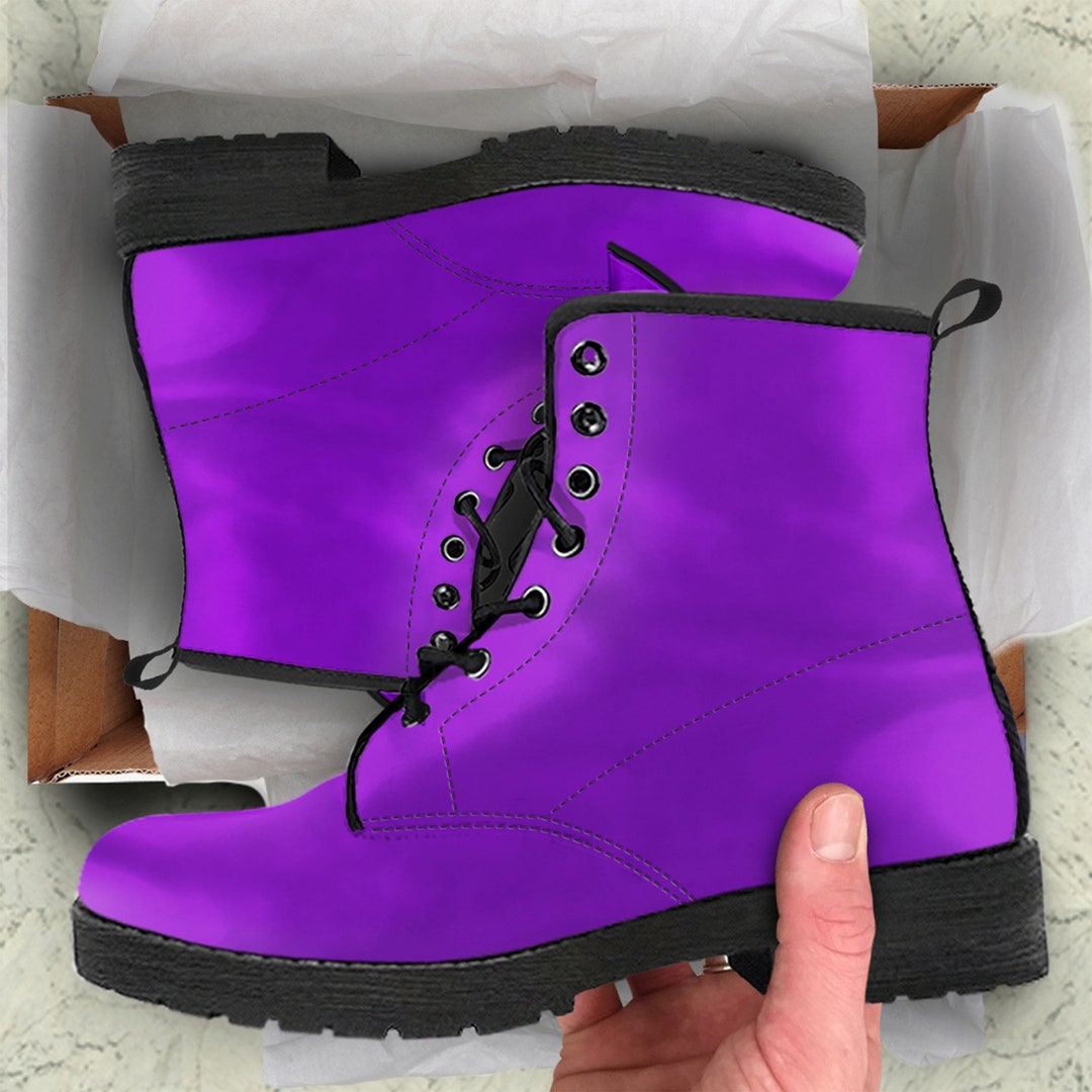 Combat Boots Women's Deep Violet Leather Boots, Mother's Day Gifts for